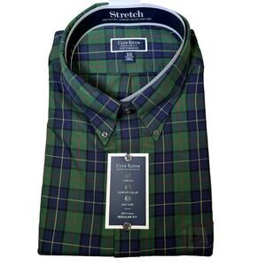 Club Room Men's Regular-Fit Randall Plaid Dress Shirt green/navy 18.5 34-35 $60